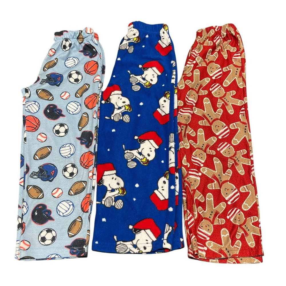 Boys Winter Holiday Sports Pajama Pants Lot Of 3 Fleece Flannel Size 4 EUC
